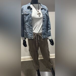 Anthropologie Cloth & Stone linen feel joggers jogger pants cargo pockets small